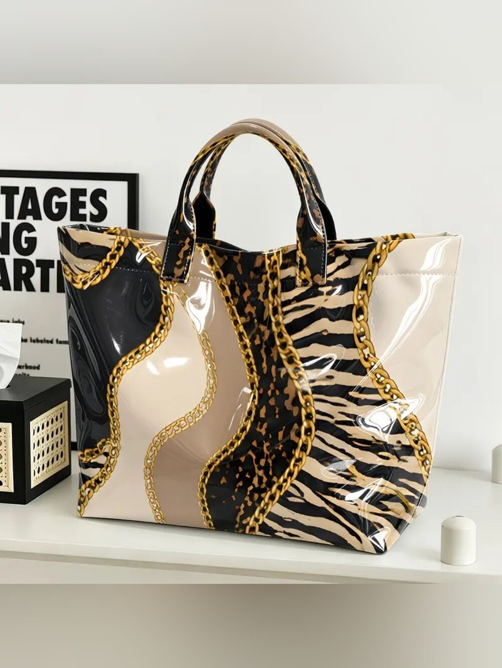 Safari Print Large Hand Tote PVC Daily Commute Tote